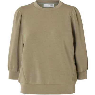 Selected Slwtenny 3/4 Sweat Top Noos M VETIVER M Selected Slwtenny 3/4 Sweat Top Noos M VETIVER M