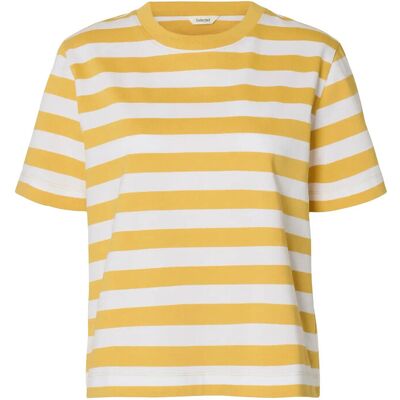 Selected Slwessential Ss Striped Boxy Tee Noos L OCHRE L Selected Slwessential Ss Striped Boxy Tee Noos L OCHRE L