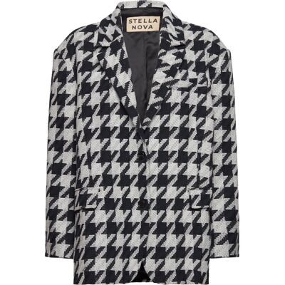 Stella Nova Houndtooth Oversized Blazer XXS/XS NAVY /CREME XXS/XS Stella Nova Houndtooth Oversized Blazer XXS/XS NAVY /CREME XXS/XS