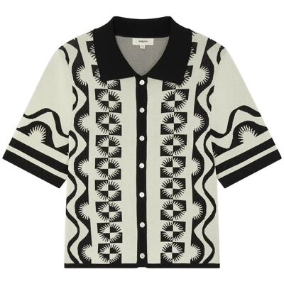 SUNCOO Paris Gabera - Black And White Jacquard Polo Jumper L NOIR L SUNCOO Paris Gabera - Black And White Jacquard Polo Jumper L NOIR L