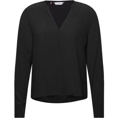 Tommy Hilfiger Viscose Crepe V-Neck Blouse 36 BLACK 36 Tommy Hilfiger Viscose Crepe V-Neck Blouse 36 BLACK 36
