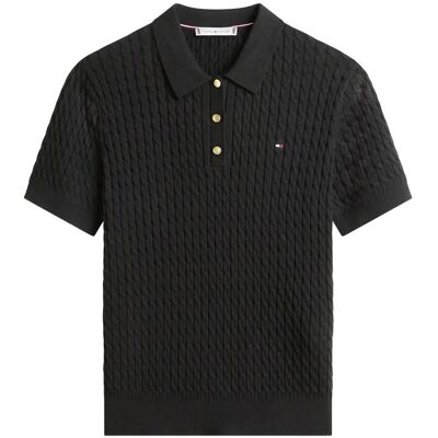 Tommy Hilfiger Co Cable Fine Gg Polo S/S Swt M BLACK M Tommy Hilfiger Co Cable Fine Gg Polo S/S Swt M BLACK M