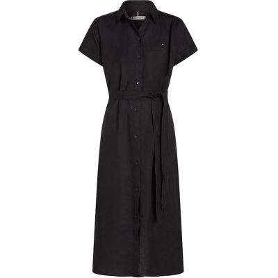 Tommy Hilfiger Ess Linen S/S Midi Shirt Dress 32 BLACK 32 Tommy Hilfiger Ess Linen S/S Midi Shirt Dress 32 BLACK 32