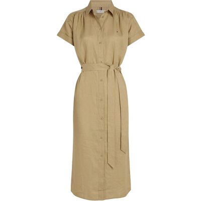 Tommy Hilfiger Ess Linen S/S Midi Shirt Dress 34 CAMEL 34 Tommy Hilfiger Ess Linen S/S Midi Shirt Dress 34 CAMEL 34