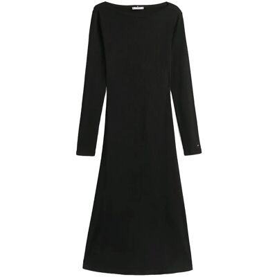 Tommy Hilfiger 5X2 Rib Flare Midi Dress Ls M BLACK M Tommy Hilfiger 5X2 Rib Flare Midi Dress Ls M BLACK M