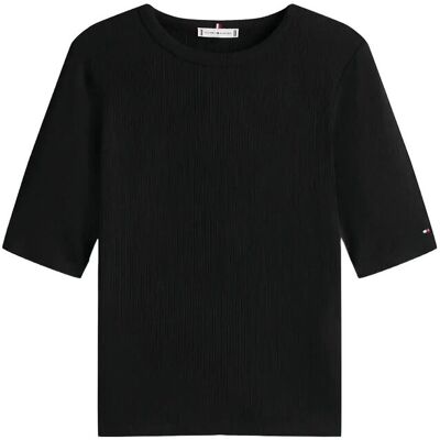 Tommy Hilfiger Slim 5X2 Rib C-Nk 1/2 Slv M BLACK M Tommy Hilfiger Slim 5X2 Rib C-Nk 1/2 Slv M BLACK M