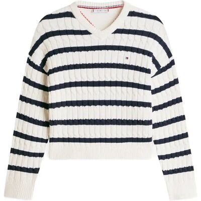 Tommy Hilfiger Co Cable Mid Gg Rlx Ls V-Nk Swt M IVORY PETAL DARK N NAVY STP M Tommy Hilfiger Co Cable Mid Gg Rlx Ls V-Nk Swt M IVORY PETAL DARK N NAVY STP M
