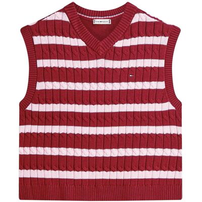 Tommy Hilfiger Co Cable Mid Gg V-Nk Vest M LIBERTY RED CLASSIC PINK STP M Tommy Hilfiger Co Cable Mid Gg V-Nk Vest M LIBERTY RED CLASSIC PINK STP M