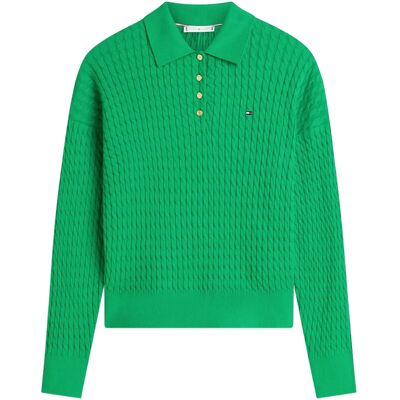 Tommy Hilfiger Co Cable Fine Gg Rlxd Polo Swt M COURTSIDE GREEN M Tommy Hilfiger Co Cable Fine Gg Rlxd Polo Swt M COURTSIDE GREEN M