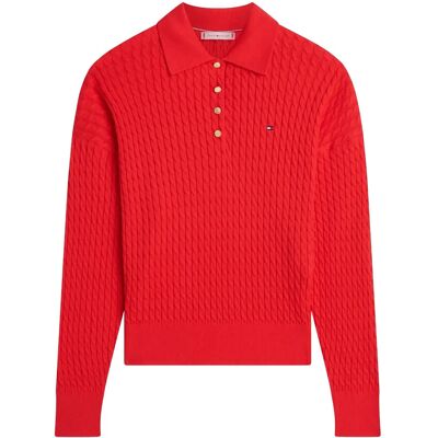 Tommy Hilfiger Co Cable Fine Gg Rlxd Polo Swt M FIREWORKS M Tommy Hilfiger Co Cable Fine Gg Rlxd Polo Swt M FIREWORKS M