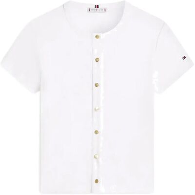 Tommy Hilfiger Gold Button Slim Ss Tee L ECRU L Tommy Hilfiger Gold Button Slim Ss Tee L ECRU L