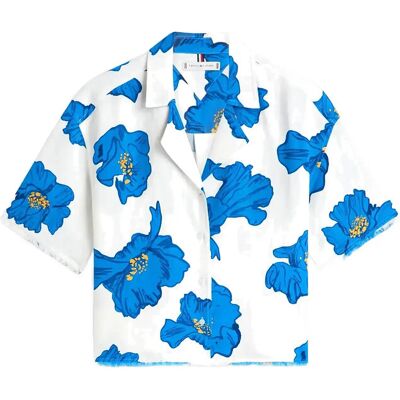 Tommy Hilfiger Frayed Vis/Linen Ss Shirt XXS POPPY PRINT SPACED IVORY BLUE ORBIT XXS Tommy Hilfiger Frayed Vis/Linen Ss Shirt XXS POPPY PRINT SPACED IVORY BLUE ORBIT XXS