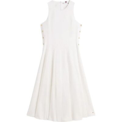 Tommy Hilfiger Linen Blend Hourglass Midi Drs 38 TH OPTIC WHITE 38 Tommy Hilfiger Linen Blend Hourglass Midi Drs 38 TH OPTIC WHITE 38