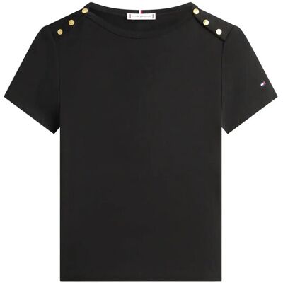 Tommy Hilfiger Gold Button Slim Ss Tee XXS BLACK XXS Tommy Hilfiger Gold Button Slim Ss Tee XXS BLACK XXS