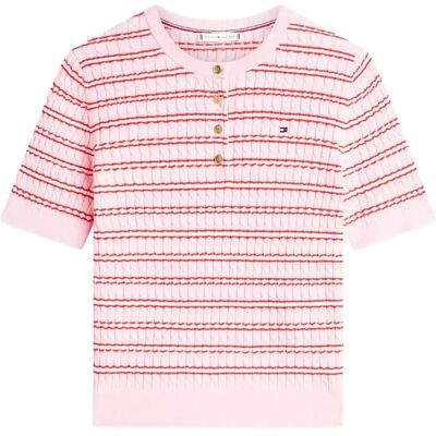 Tommy Hilfiger Co Cable Fine Gg Ss Henley XS PREPPY STP CLASSIC PINK FIREWORKS XS Tommy Hilfiger Co Cable Fine Gg Ss Henley XS PREPPY STP CLASSIC PINK FIREWORKS XS