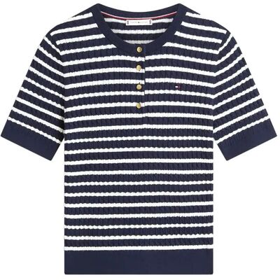 Tommy Hilfiger Co Cable Fine Gg Ss Henley XS DARK NIGHT NAVY IVORY PETAL STP XS Tommy Hilfiger Co Cable Fine Gg Ss Henley XS DARK NIGHT NAVY IVORY PETAL STP XS