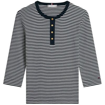 Tommy Hilfiger Gold Button Slim Henley 3/4 XXS SMALL BRT STP DARK NIGHT ECRU XXS Tommy Hilfiger Gold Button Slim Henley 3/4 XXS SMALL BRT STP DARK NIGHT ECRU XXS
