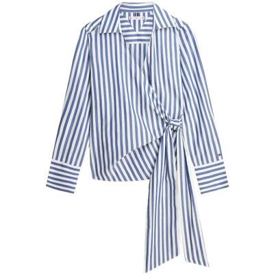Tommy Hilfiger Poplin Knot Blouse With Ls 34 WIDE BANKER STP ECRU SEASHORE NAVY 34 Tommy Hilfiger Poplin Knot Blouse With Ls 34 WIDE BANKER STP ECRU SEASHORE NAVY 34