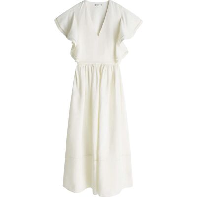 Tommy Hilfiger Linen Frill Midi Ss Dress 34 IVORY SILK 34 Tommy Hilfiger Linen Frill Midi Ss Dress 34 IVORY SILK 34