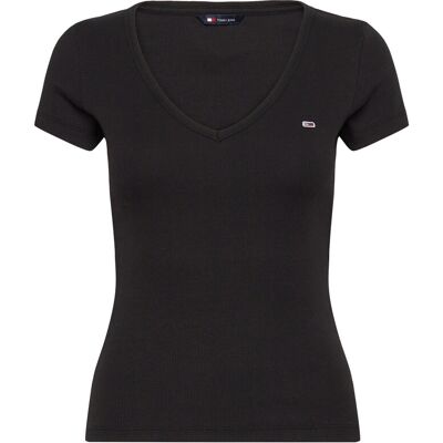 Tommy Jeans Tjw Slim Essential Rib V Ss XL BLACK XL Tommy Jeans Tjw Slim Essential Rib V Ss XL BLACK XL