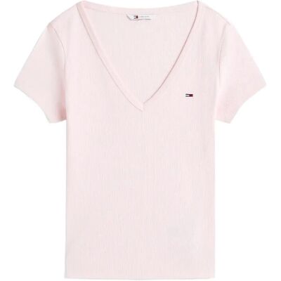 Tommy Jeans Tjw Slim Essential Rib V Ss L LIGHT PINK L Tommy Jeans Tjw Slim Essential Rib V Ss L LIGHT PINK L