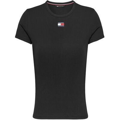 Tommy Jeans Tjw Slim Badge Rib Tee L BLACK L Tommy Jeans Tjw Slim Badge Rib Tee L BLACK L