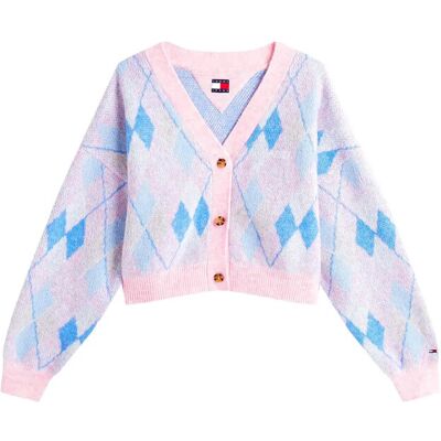 Tommy Jeans Tjw Crop Argyle Cardigan XL CARNIVAL PINK / MULTI XL Tommy Jeans Tjw Crop Argyle Cardigan XL CARNIVAL PINK / MULTI XL