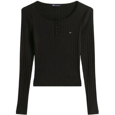 Tommy Jeans Tjw Slim Sh Irregular Rib Ls XS BLACK XS Tommy Jeans Tjw Slim Sh Irregular Rib Ls XS BLACK XS