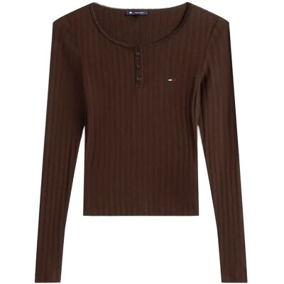 Tommy Jeans Tjw Slim Sh Irregular Rib Ls XL RICH BROWN XL Tommy Jeans Tjw Slim Sh Irregular Rib Ls XL RICH BROWN XL