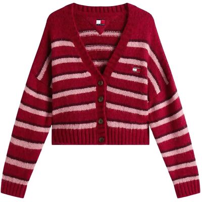 Tommy Jeans Tjw Badge Stripe Fluff Cardi Ext XL RUBY RHUBARB / STRIPE XL Tommy Jeans Tjw Badge Stripe Fluff Cardi Ext XL RUBY RHUBARB / STRIPE XL