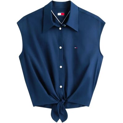 Tommy Jeans Tjw Tie Front Poplin Shirt XL DARK NIGHT NAVY XL Tommy Jeans Tjw Tie Front Poplin Shirt XL DARK NIGHT NAVY XL