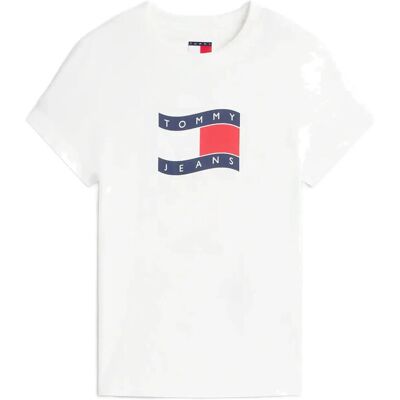 Tommy Jeans Tjw Slim Wavy Flag Tee Ext XL ECRU XL Tommy Jeans Tjw Slim Wavy Flag Tee Ext XL ECRU XL