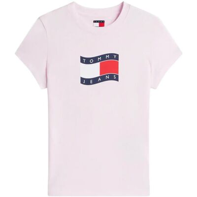 Tommy Jeans Tjw Slim Wavy Flag Tee Ext XL PEARLY PINK XL Tommy Jeans Tjw Slim Wavy Flag Tee Ext XL PEARLY PINK XL