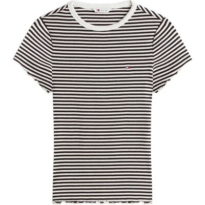Tommy Jeans Tjw Slim Lettuce Edge Rib Ss XL BLACK ECRU STRIPE XL Tommy Jeans Tjw Slim Lettuce Edge Rib Ss XL BLACK ECRU STRIPE XL