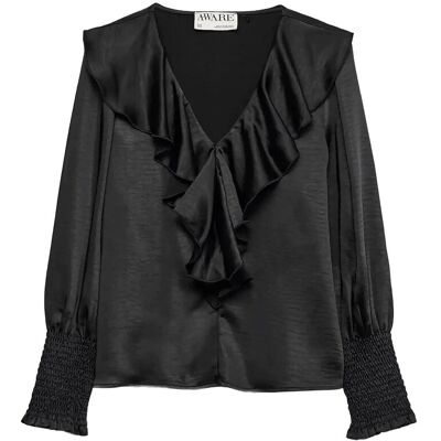 Vero Moda Awbea Ls V-Neck Frill Blouse S BLACK S Vero Moda Awbea Ls V-Neck Frill Blouse S BLACK S