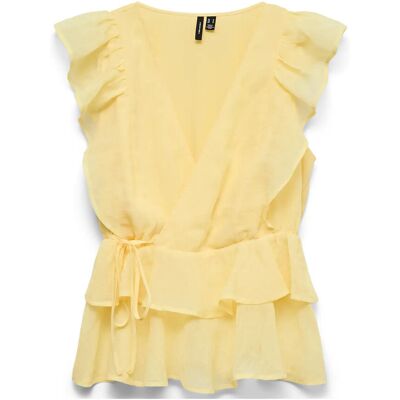 Vero Moda Vmsabrina Ss Flounce Top Wvn Exp XS PALE BANANA XS Vero Moda Vmsabrina Ss Flounce Top Wvn Exp XS PALE BANANA XS