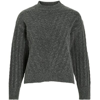 Vila Virelli Highneck L/S Cable Knit Top/Bfs M DARK GREY MELANGE M Vila Virelli Highneck L/S Cable Knit Top/Bfs M DARK GREY MELANGE M