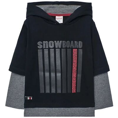 Boboli Knit Hooded T-Shirt 110 BLACK 110 Boboli Knit Hooded T-Shirt 110 BLACK 110