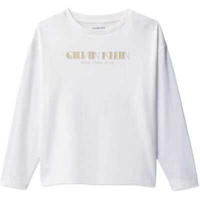 Calvin Glitter Aw Boxy L/S T-Shirt 116 BRIGHT WHITE 116 Calvin Glitter Aw Boxy L/S T-Shirt 116 BRIGHT WHITE 116