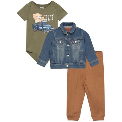 Levi's ® Bodysuit, Trucker Jacket And Jeans 3-Piece Set 74 DEEP LICHEN GREEN 74 Levi's ® Bodysuit, Trucker Jacket And Jeans 3-Piece Set 74 DEEP LICHEN GREEN 74