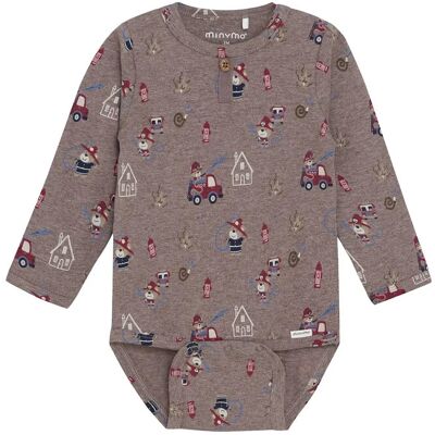 Minymo Body Ls Aop 74 DARK BROWN MELANGE 74 Minymo Body Ls Aop 74 DARK BROWN MELANGE 74