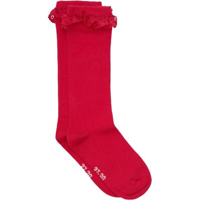 Minymo Knee Sock W. Lace 31\34 RED 31\34 Minymo Knee Sock W. Lace 31\34 RED 31\34