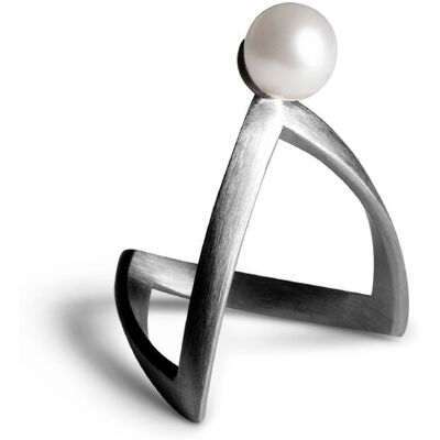 Jane Koenig Pearl V Ring 40 RHODINATED SILVER 40 Jane Koenig Pearl V Ring 40 RHODINATED SILVER 40