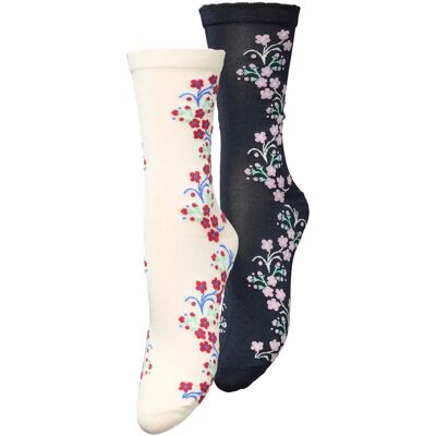 Becksöndergaard Bloom Visca Sock 2 Pack 37-39 OFF-WHITE/BLUE 37-39 Becksöndergaard Bloom Visca Sock 2 Pack 37-39 OFF-WHITE/BLUE 37-39