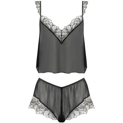 Bluebella Amarosa Cami And Short Set 40 BLACK/SHEER 40 Bluebella Amarosa Cami And Short Set 40 BLACK/SHEER 40