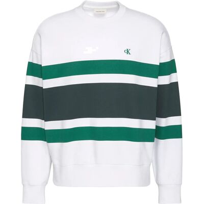Calvin Ls Premium Terry Block Stripe Cn L BRIGHT WHITE L Calvin Ls Premium Terry Block Stripe Cn L BRIGHT WHITE L