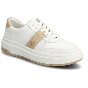 Lauren Ralph Lauren Harlie Color-Blocked Leather Sneaker 40 SNW WHT/BIANCO/SA 40 Lauren Ralph Lauren Harlie Color-Blocked Leather Sneaker 40 SNW WHT/BIANCO/SA 40
