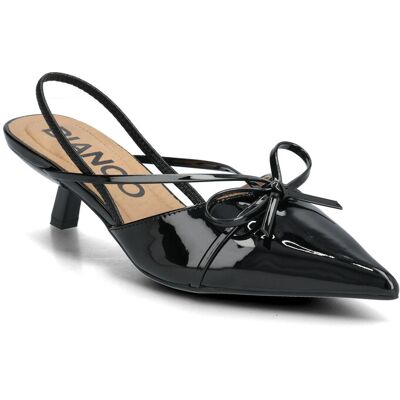 Bianco Biakristin Kitten Heel Bow Slingback Faux Leather 41 BLACK PATENT 41 Bianco Biakristin Kitten Heel Bow Slingback Faux Leather 41 BLACK PATENT 41