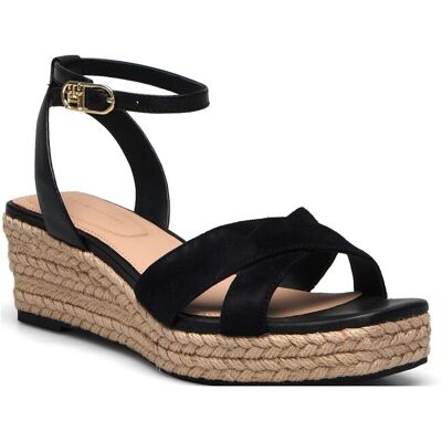 Tommy Hilfiger Leather & Suede Mid Wedge Espad 41 BLACK 41 Tommy Hilfiger Leather & Suede Mid Wedge Espad 41 BLACK 41