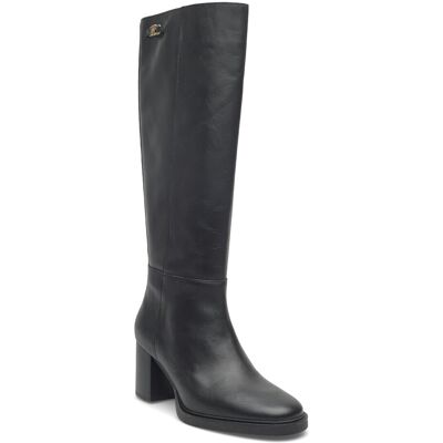 Tommy Hilfiger Stacked Heel Leather Long Boot 39 BLACK 39 Tommy Hilfiger Stacked Heel Leather Long Boot 39 BLACK 39